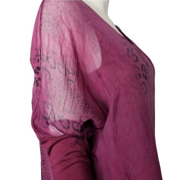 Made in Italy Women's Maroon Layered Sheer Top 3/4 Sleeve - Picture 5 of 15